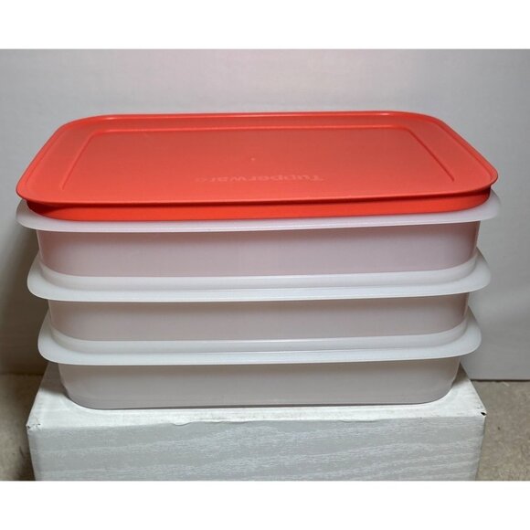 Tupperware Freezer Mate Stackables 3 Sheer Bottom Containers Peach Seal Lid - Picture 3 of 8